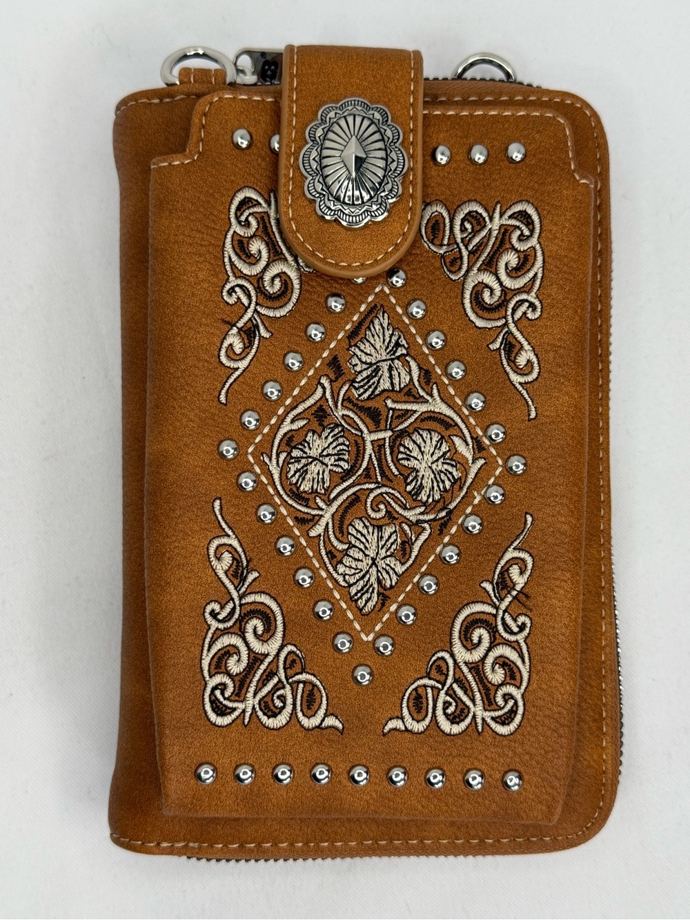 Montana West Tan Western Crossbody Cell Phone Purse Floral Embroidered Wallet